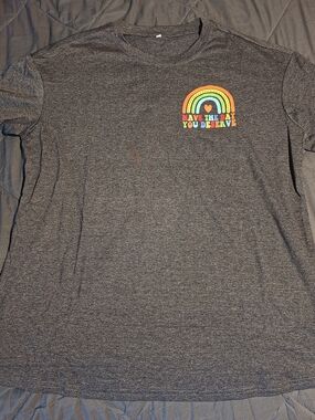 Charcoal Gray Graphic Tee with Rainbow Heart
